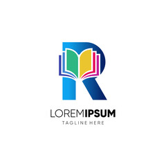 Letter R Book Logo Design Vector Icon Graphic Illustration Emblem Background Template