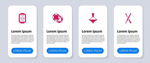 Set Crossed billiard cues, Whirligig toy, Casino chips and Table football. Business infographic template. Vector