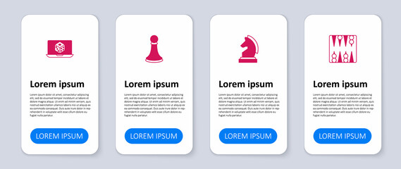 Set Backgammon board, Chess, pawn and Game dice. Business infographic template. Vector