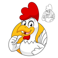 Rooster Giving a Thumbs Up in a Circle with Line Art Drawing