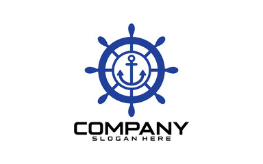 Fototapeta premium Marine retro emblems logo with anchor and ship steering, anchor logo