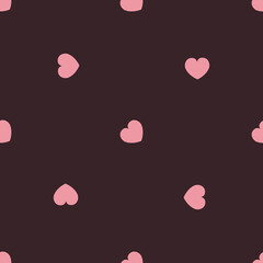 Pink heart pattern on brown. A trendy, even pattern in a classic, minimalist style. Trendy drawing for Valentine's Day, Weddings, Birthday. For textile and design decoration Vector illustration.