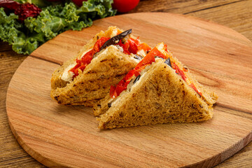 Club sandwich with eggplant and cheese