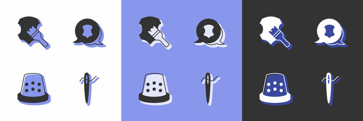 Set Needle for sewing with thread, Leather, Thimble and icon. Vector