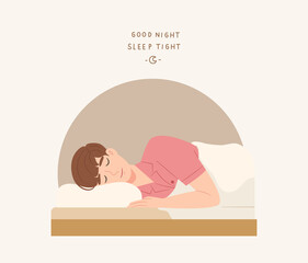 Young man cozy sleeping with 