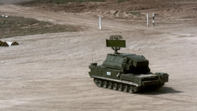 Alabino, Russia - 22 August 2017: Russian military fighting machine stands on road at Army Forum 2017. Special combat equipment with a firearm.