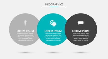 Set Sewing button for clothes, Needle sewing with thread and Textile fabric roll. Business infographic template. Vector