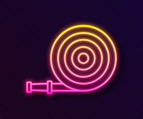 Glowing neon line Fire hose reel icon isolated on black background. Vector