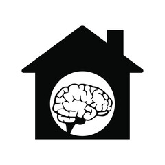 Human brain and house, black sign for design on a white background, vector illustration