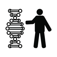 DNA and man, black medical or scientific sign for design on white background, vector illustration