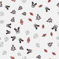 Set line Reindeer, Christmas tree, ball and Candy on seamless pattern. Vector