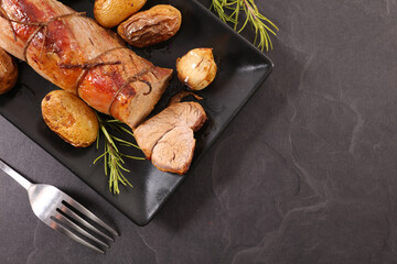 roasted pork fillet and potatoes