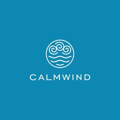 Circle Calm Water and Wind Logo Concept, Line Art Water Wind Symbol Simple Modern