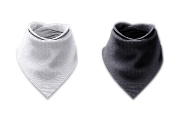 White and black knitted scarf isolated on a white background. Stylish Black and white color neckerchief tied into knot. 3d rendering.