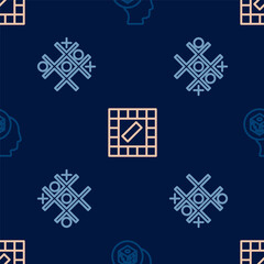 Obraz premium Set line Game dice, Tic tac toe game and Board on seamless pattern. Vector