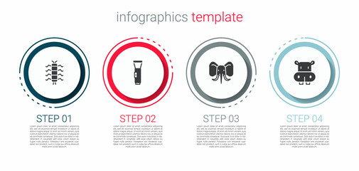 Set Centipede insect, Flashlight, Elephant and Hippo or Hippopotamus. Business infographic template. Vector