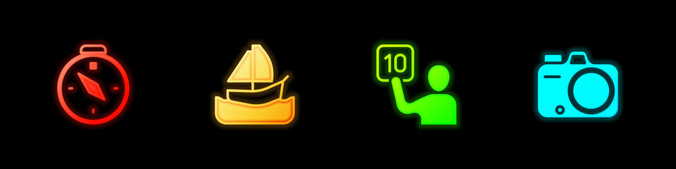 Set Compass, Yacht sailboat, Assessment of judges and Photo camera icon. Vector