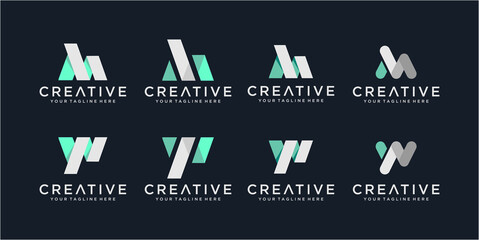 Set Of Colorful Letter M and W logo design template