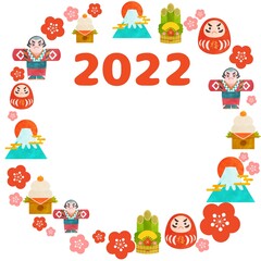 門松 達磨 凧 富士山 鏡餅のフレーム イラスト素材 年賀状
