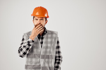 emotional man Construction industry work hand gestures light background