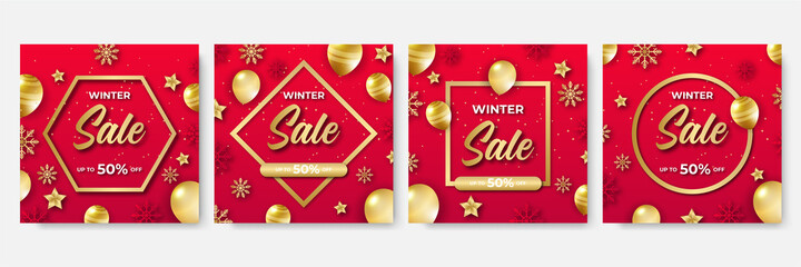 Christmas sale. Winter promotional labels cards advertising special offers season sales. Christmas promotion discount poster. Winter sale, social media promotional content. Vector illustration
