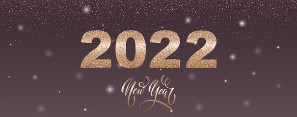 Happy New Year 2022 hand lettering calligraphy. Vector holiday illustration element. Typographic element for banner, poster, congratulations.