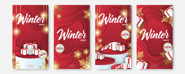 Naklejka premium Christmas sale. Winter promotional labels cards advertising special offers season sales. Christmas promotion discount poster. Winter sale, social media promotional content. Vector illustration