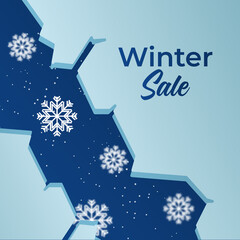 Winter poster with golden Christmas snowflakes and stars. Winter big sale poster. Winter background. Winter Christmas sale social media template design background. Vector illustration