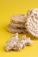 Crunchy buckwheat and rice snack on white background. Health  alternative to conventional wheat bread.Modern food