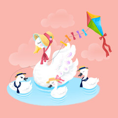 Swan with her children