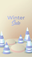 Winter poster with golden Christmas snowflakes and stars. Winter big sale poster. Winter background. Winter Christmas sale social media template design background. Vector illustration