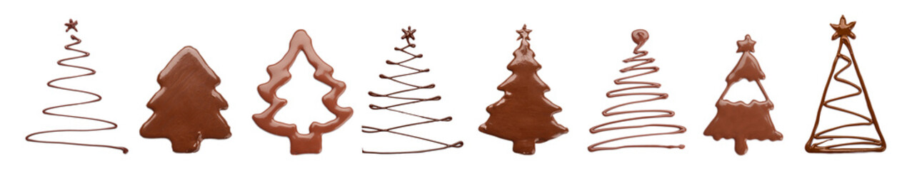 Christmas tree made of melted chocolate on white background