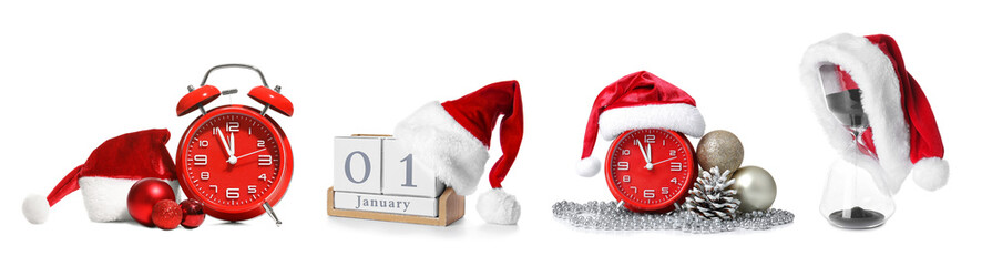 Santa hat with hourglass on white background