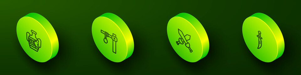 Set Isometric line Broken amphorae, Gallows, Crossed medieval sword and Dagger icon. Vector