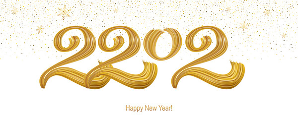 Happy New Year 2022 hand lettering calligraphy. Vector holiday illustration element. Typographic element for banner, poster, congratulations.
