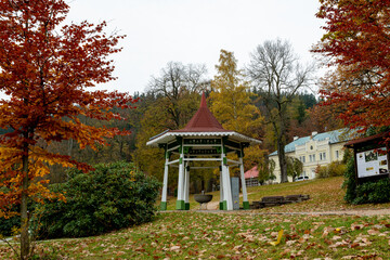 Small climatic spa town Lazne Kynzvart near Mariánské Lázně in autumn - Region Karlovy Vary -...