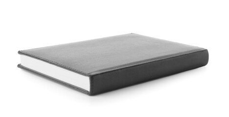 Black leather notebook on white background
