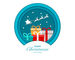 Merry Christmas Happy New Year With Gift Box And Santa Clause Paper