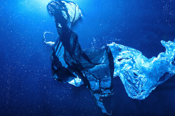 Plastic garbage floating in ocean