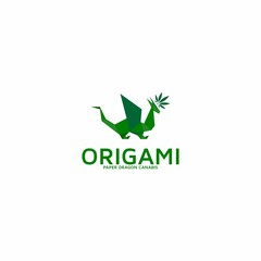 Origami Paper Dragon Canabis Logo Vector illustration. Polygonal shape. Art of paper folding. Japan origami crane,pigeon.
