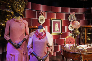 Fototapeta premium Dolores Umbridge office display and costume at the warner bros studio tour London - The making of Harry Potter, United Kingdom