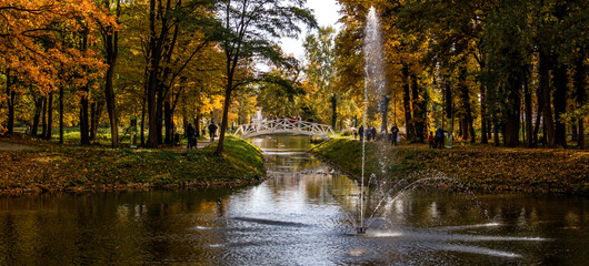 the fountain in the city park in Brzeg Dolny