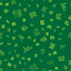 Set line Fast street food cart, Bumper and Castle on seamless pattern. Vector