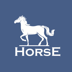 white strong horse logo, silhouette of smart horse walking slowly vector illustrations