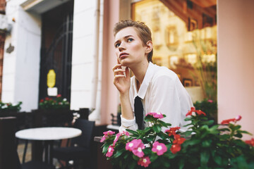 short haired woman reading walk in the fresh air education
