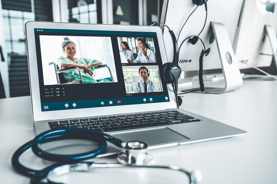 Telemedicine Service Online Video Call For Doctor To Actively Chat With Patient Via Remote Healthcare Consultant Software . People Can Use App To Contact Doctors For Virtual Meeting From Home .