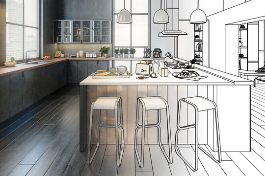 Luxury Penthouse Loft Kitchen (project) - 3D Visualization