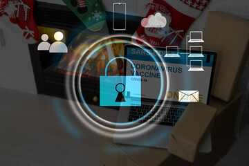 Person using a laptop computer with technology cybersecurity and privacy concept. protection and safe data for global network security