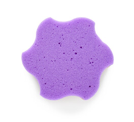 Purple star shaped bath sponge on white background