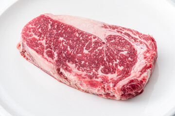 Raw fresh grilled sliced beef prime rib steak with marbling grain